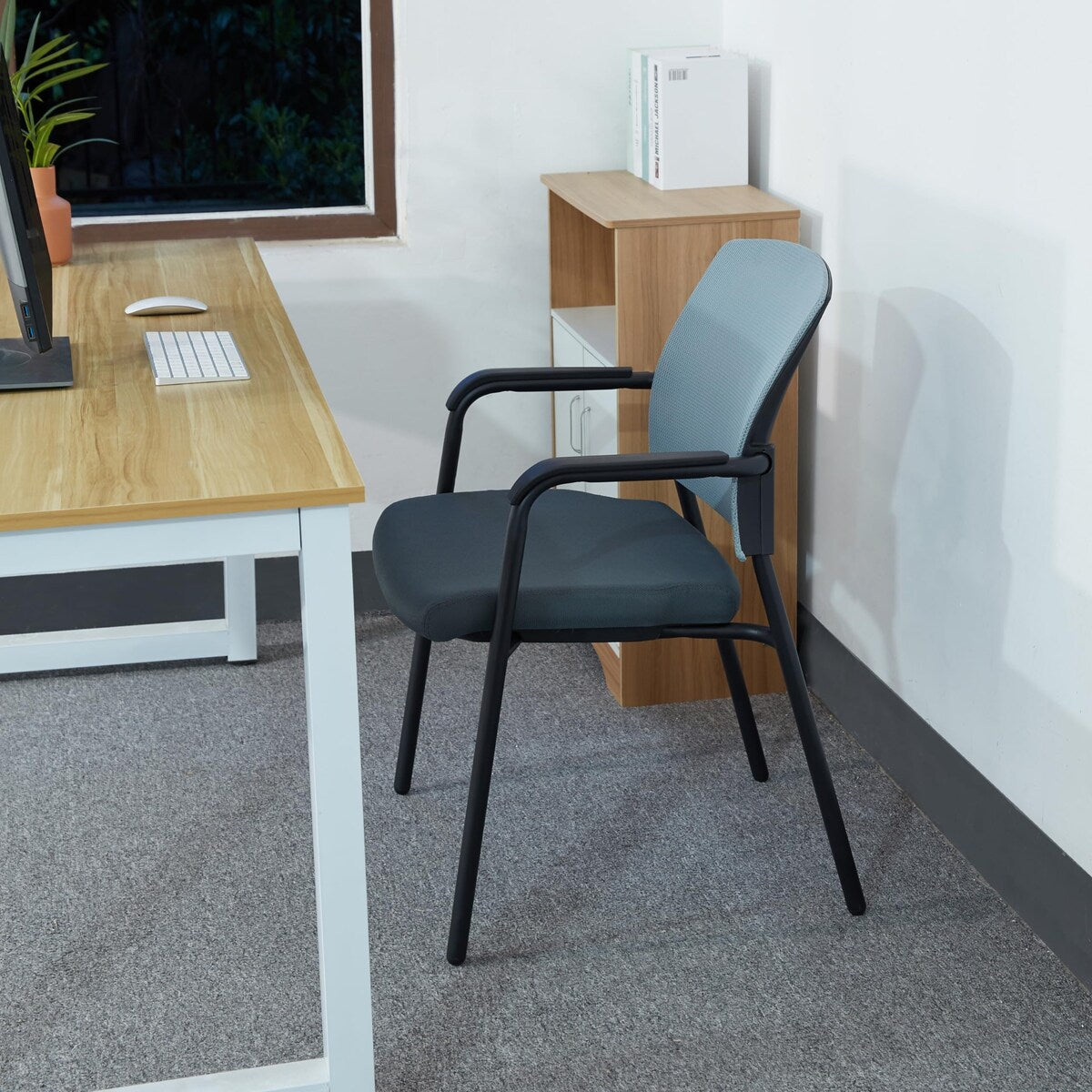 Office Reception Guest Chair Mesh Back Stacking with Ergonomic Lumbar Support and Thickened Seat Cushion