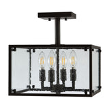Ogee 13" 4-Light Iron/Seeded Glass Rustic Farmhouse LED Flush Mount, Oil Rubbed Bronze by JONATHAN Y