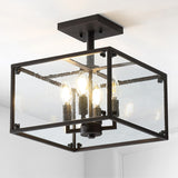 Ogee 13" 4-Light Iron/Seeded Glass Rustic Farmhouse LED Flush Mount, Oil Rubbed Bronze by JONATHAN Y