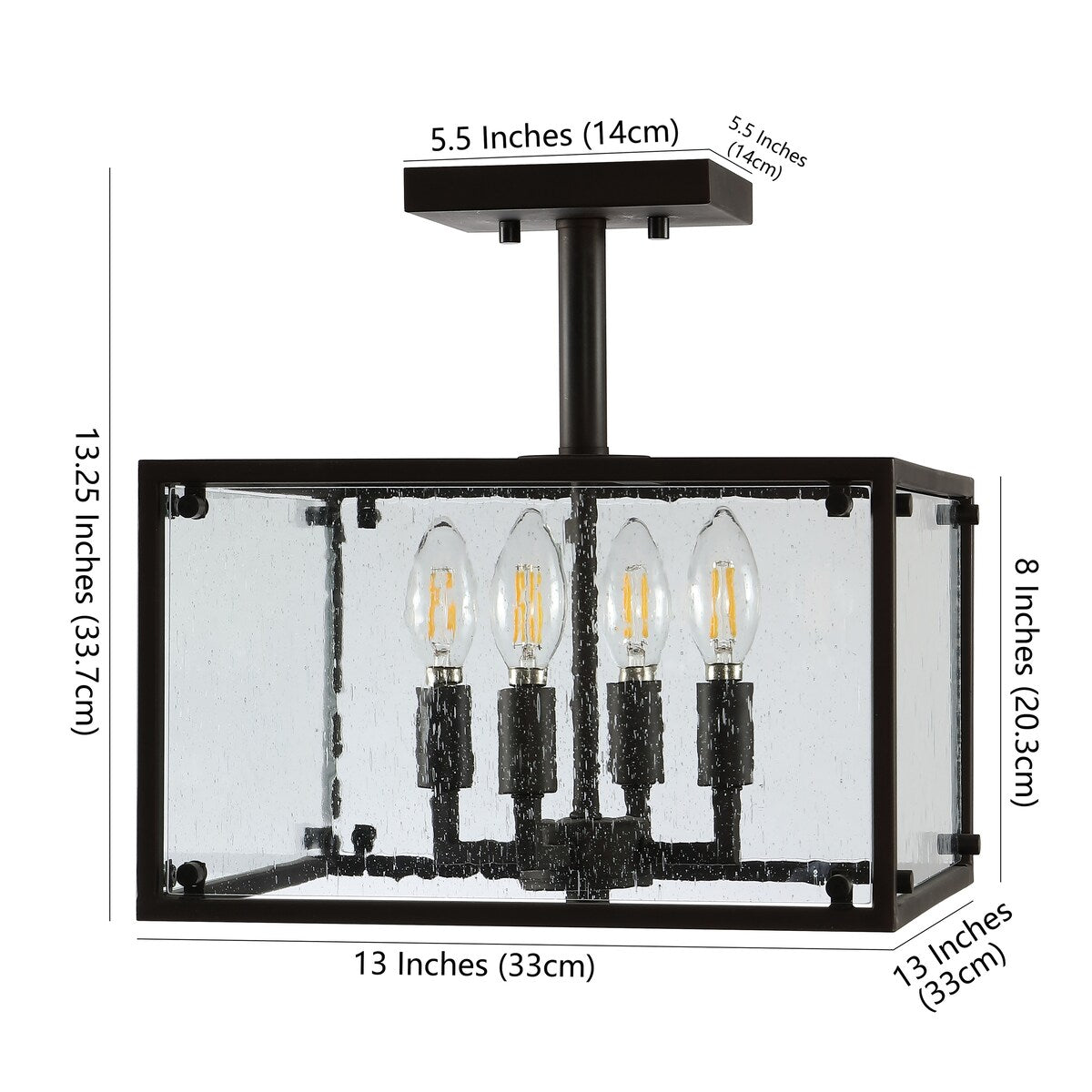 Ogee 13" 4-Light Iron/Seeded Glass Rustic Farmhouse LED Flush Mount, Oil Rubbed Bronze by JONATHAN Y
