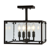 Ogee 13" 4-Light Iron/Seeded Glass Rustic Farmhouse LED Flush Mount, Oil Rubbed Bronze by JONATHAN Y