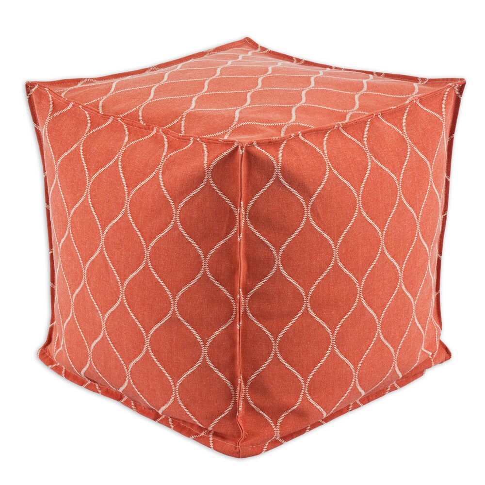 Oh Gee Orange and Cream Cotton 12.5-inch Square Ottoman