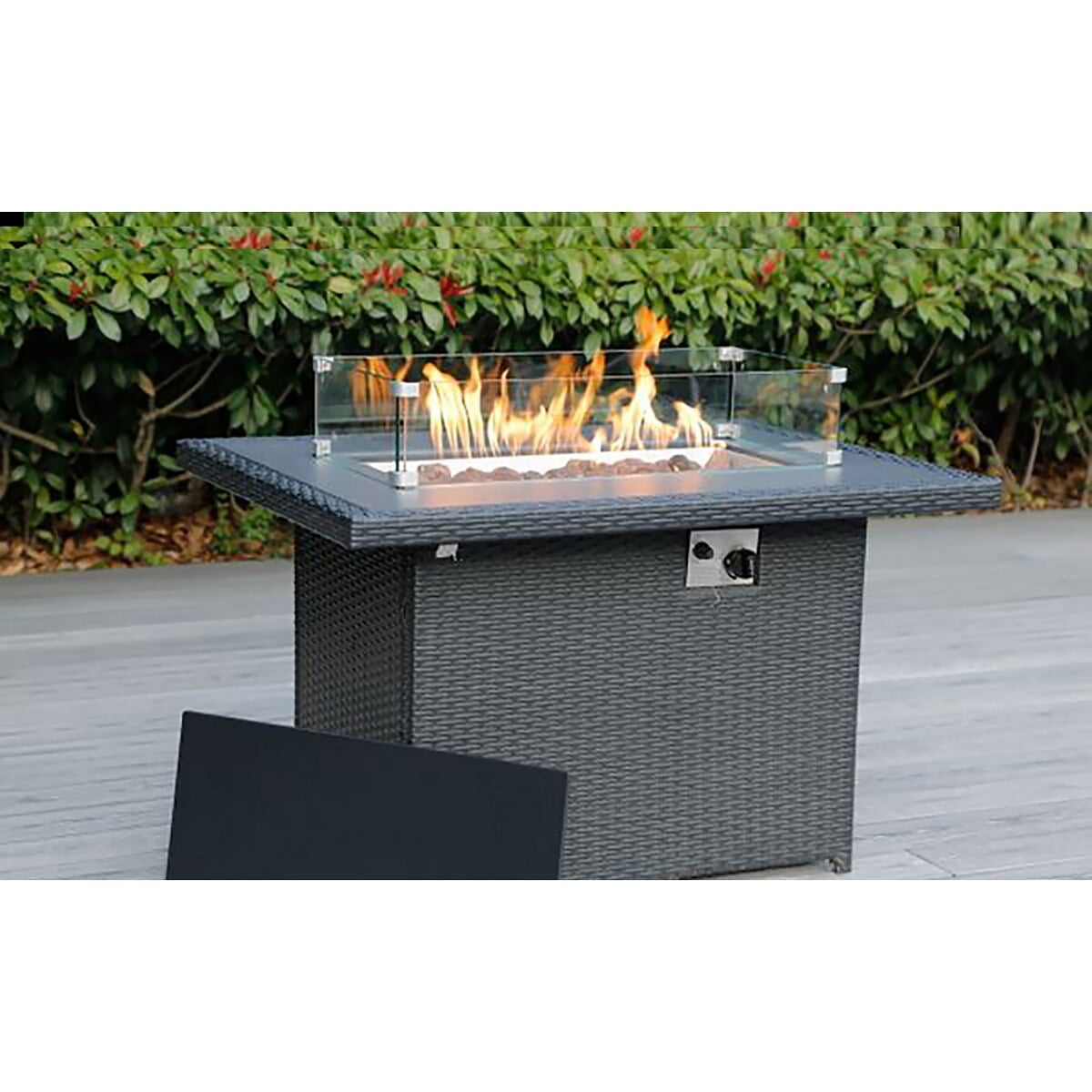 Ohana 10 Piece Black Wicker Patio Sectional Set with Fire Table