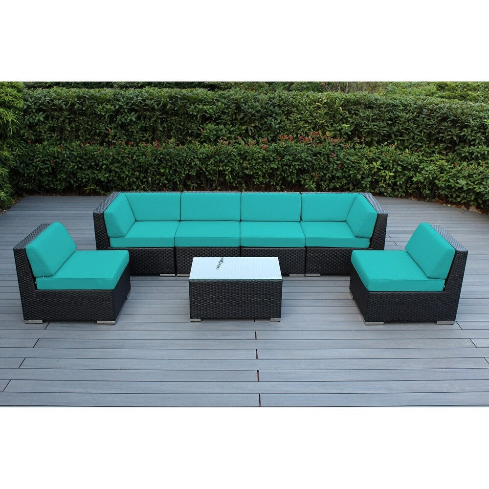 Ohana Outdoor 7-pc. Cushioned Black Wicker Conversation Set - No Assembly