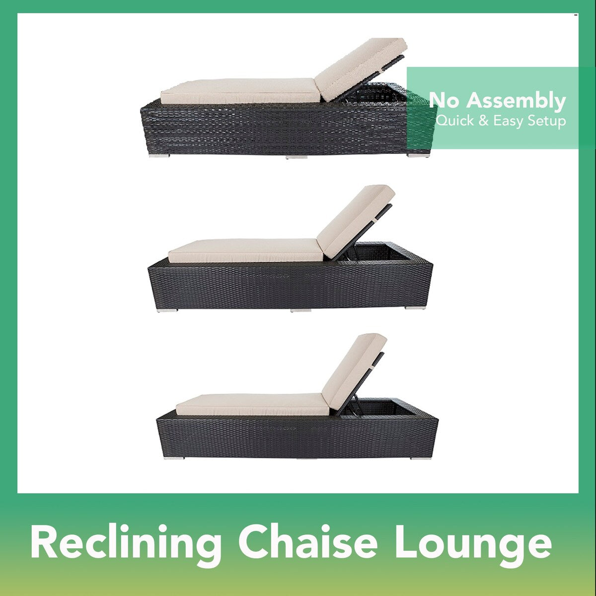 Ohana Outdoor Patio 9 Piece Black Wicker Sofa and Chaise Lounge Set - No Assembly