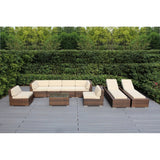 Ohana Outdoor Patio 9-piece Mixed Brown Cushioned Wicker Sofa Set - No Assembly