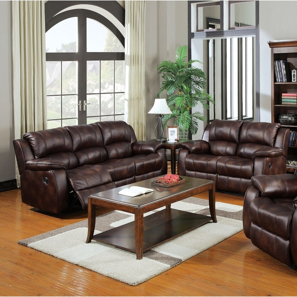 Ohrid Motion Sofa & Loveseat Upholstered in Brown Polished Microfiber