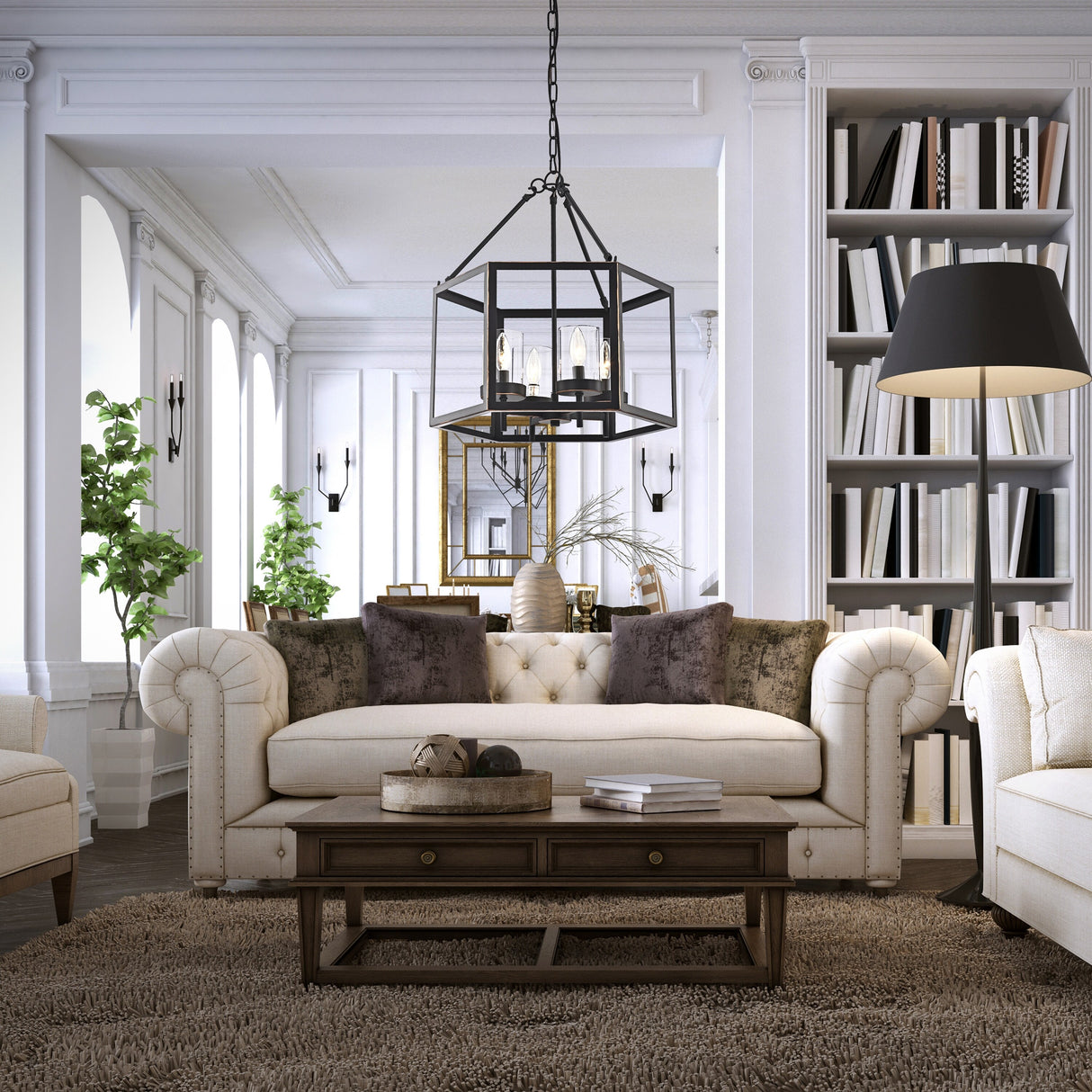 Oil Rubbed Bronze 4-Light Hexagon Lantern Cage Chandelier