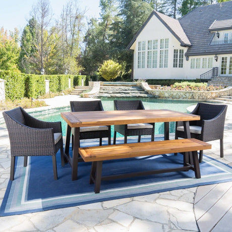 Okane Outdoor 6-piece Rustic Rectangle Dining Set with Seat Cushions by Christopher Knight Home