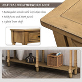 Old Pine Entryway Console Table with 2 Drawers and Bottom Shelf
