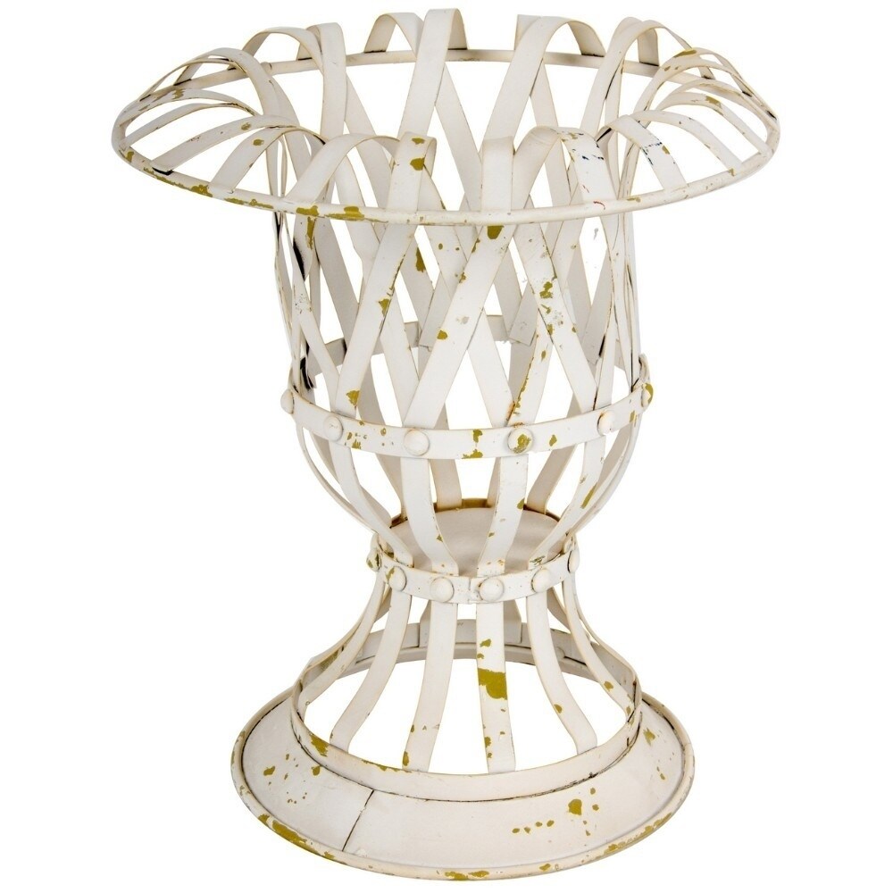 Old-style Small Metal Lattice Urn, White
