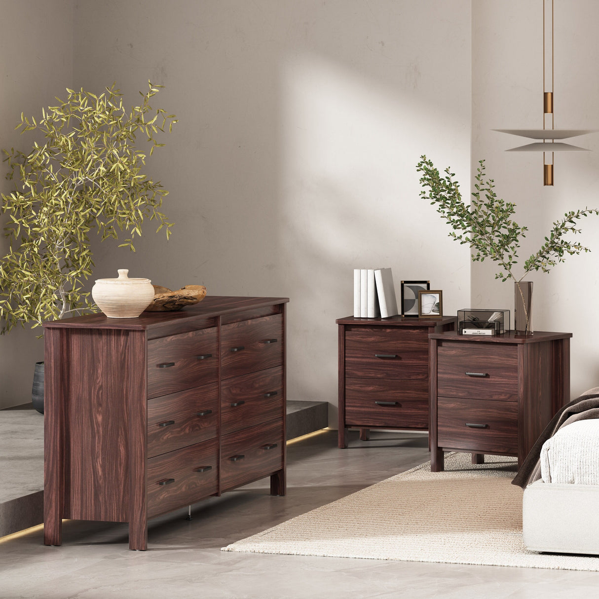 Olimont Faux Wood 3 Piece Double Dresser and Nightstand Set by Christopher Knight Home
