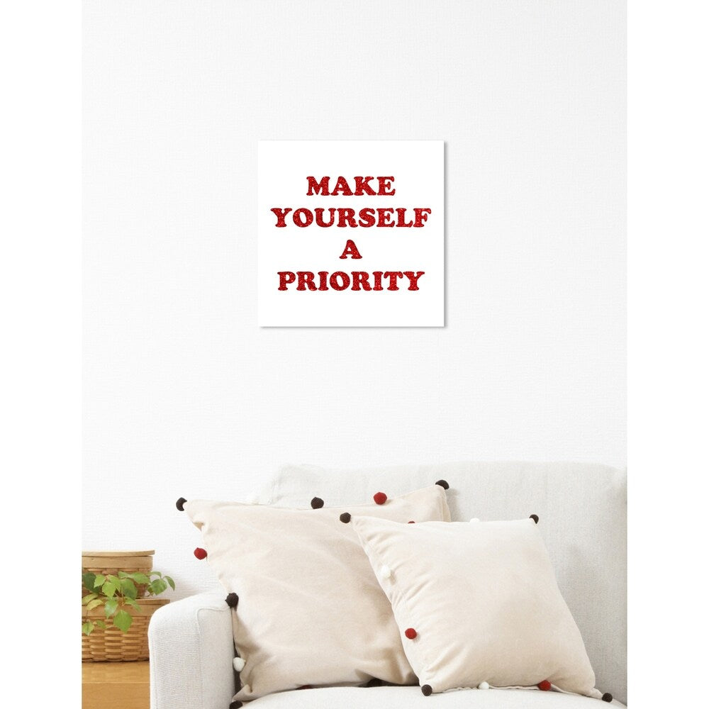 Oliver Gal 'A Priority Red Glitter' Typography and Quotes Wall Art Canvas Print - Red, White