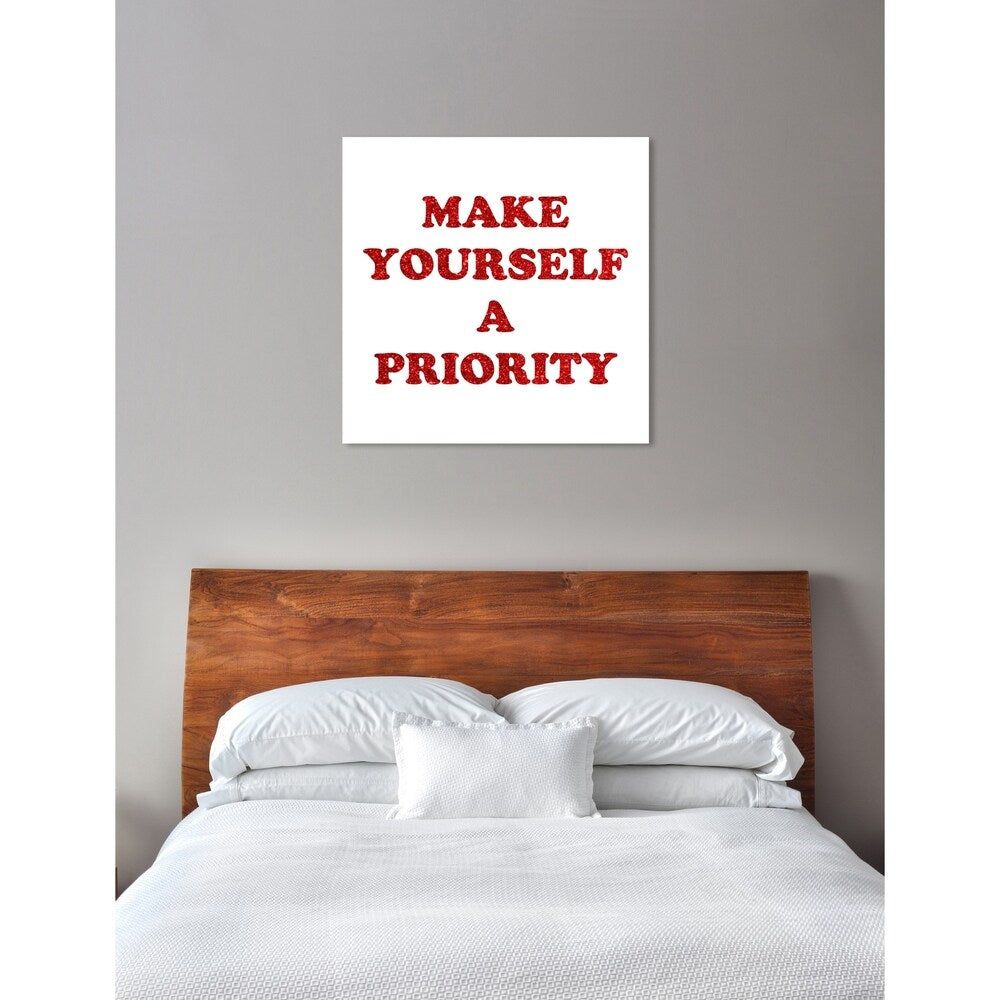 Oliver Gal 'A Priority Red Glitter' Typography and Quotes Wall Art Canvas Print - Red, White