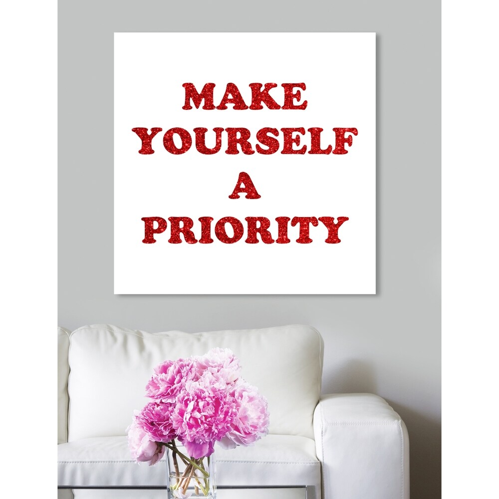 Oliver Gal 'A Priority Red Glitter' Typography and Quotes Wall Art Canvas Print - Red, White