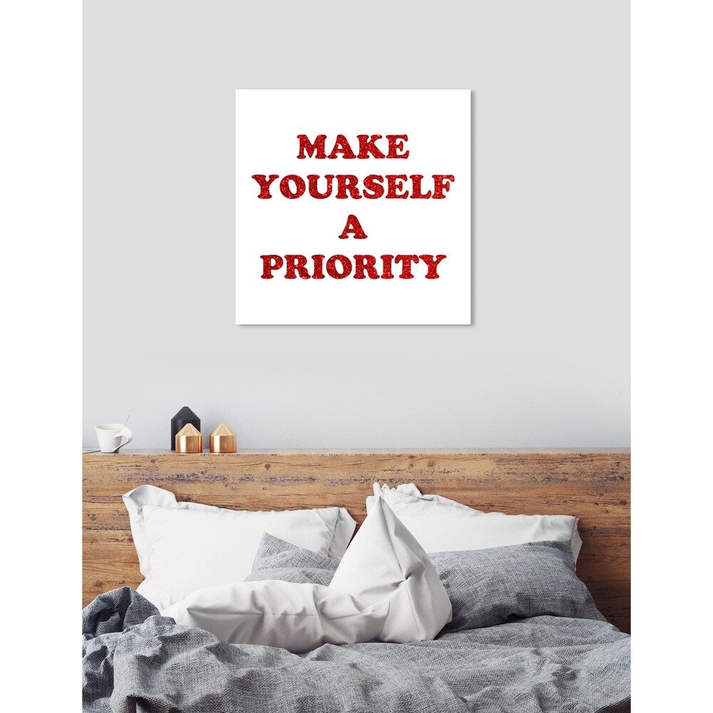 Oliver Gal 'A Priority Red Glitter' Typography and Quotes Wall Art Canvas Print - Red, White