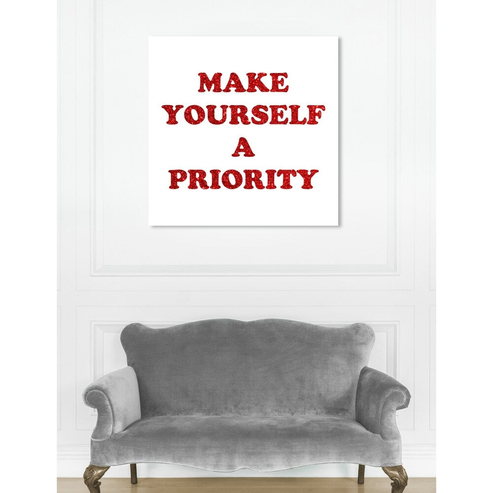 Oliver Gal 'A Priority Red Glitter' Typography and Quotes Wall Art Canvas Print - Red, White