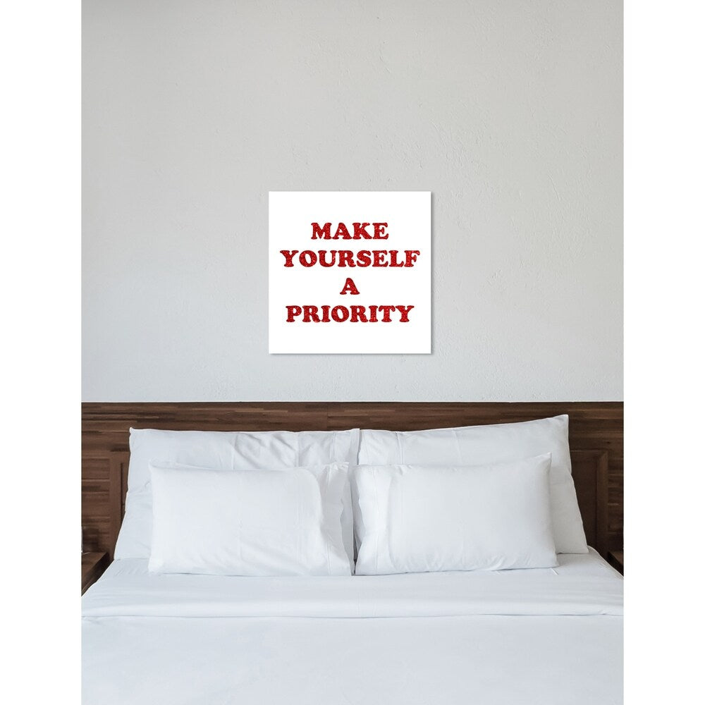 Oliver Gal 'A Priority Red Glitter' Typography and Quotes Wall Art Canvas Print - Red, White