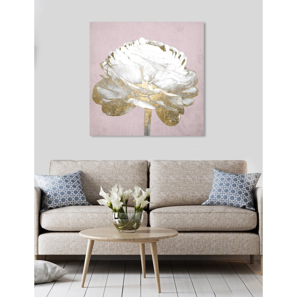Oliver Gal 'Blush Gold Luxe Flower' Floral and Botanical Wall Art Canvas Print - White, Gold