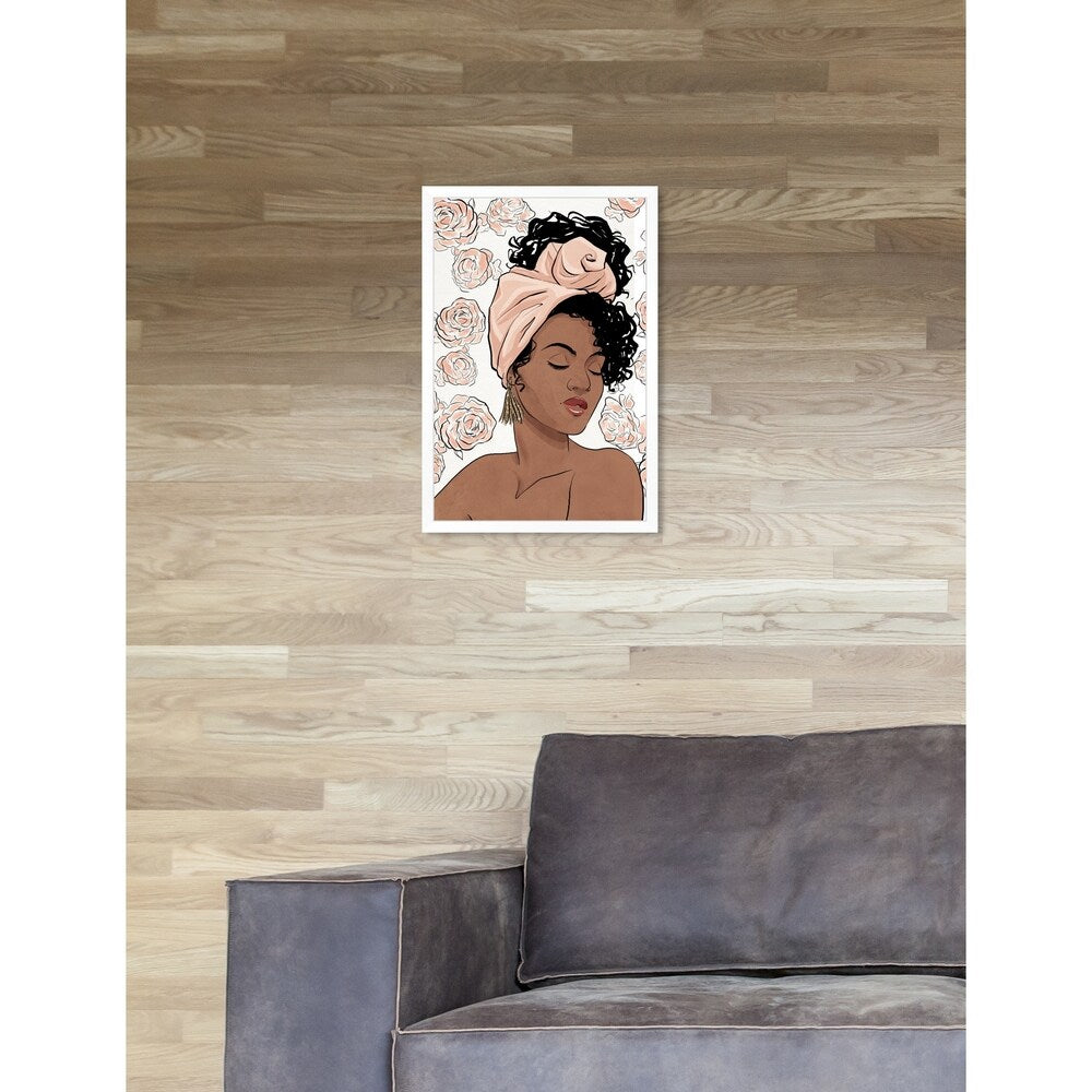 Oliver Gal 'Flower Blush Girl' Pink Fashion Framed Wall Art Print