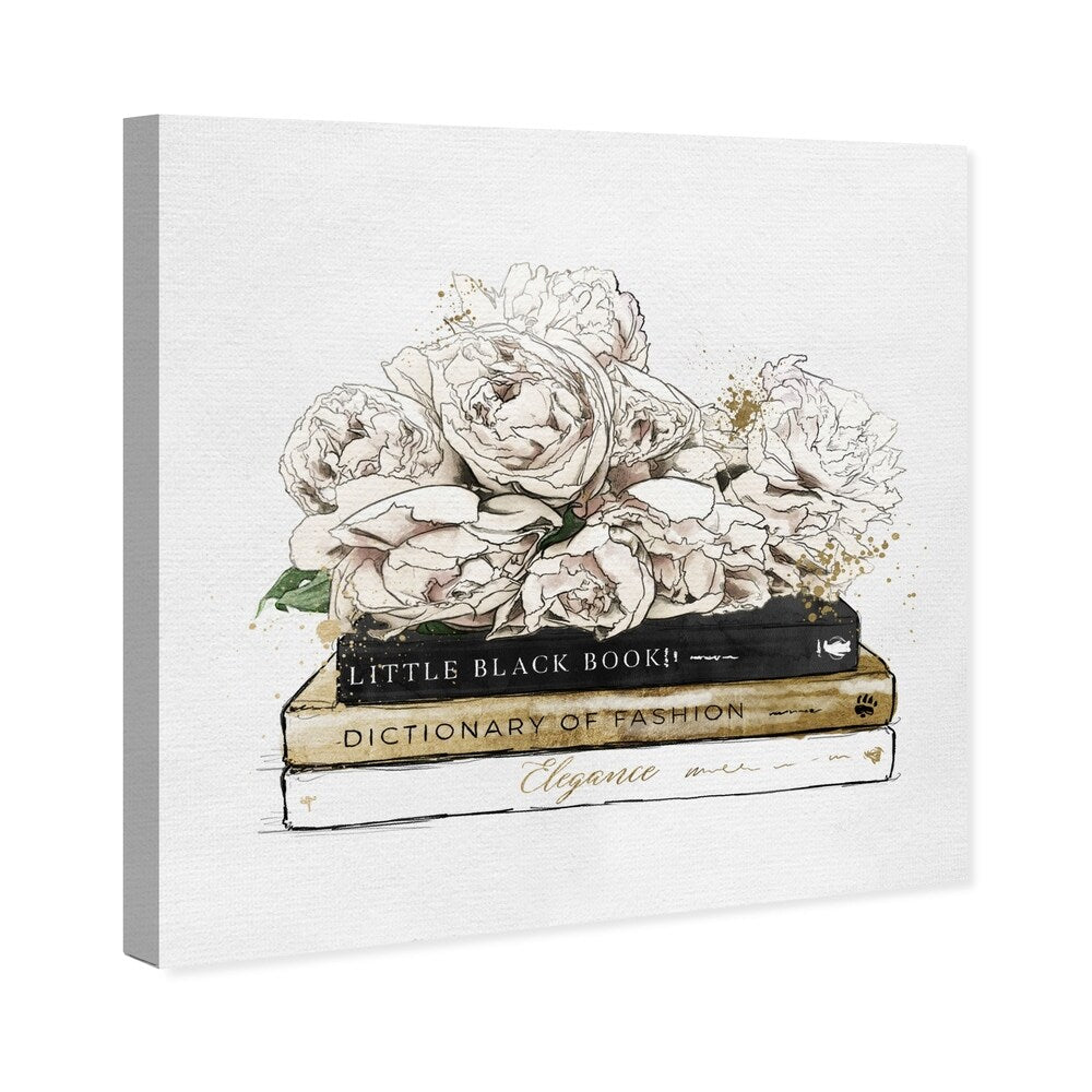 Oliver Gal 'Flowers and Elegant Books Luxe' Fashion and Glam Wall Art Canvas Print - White, Gold