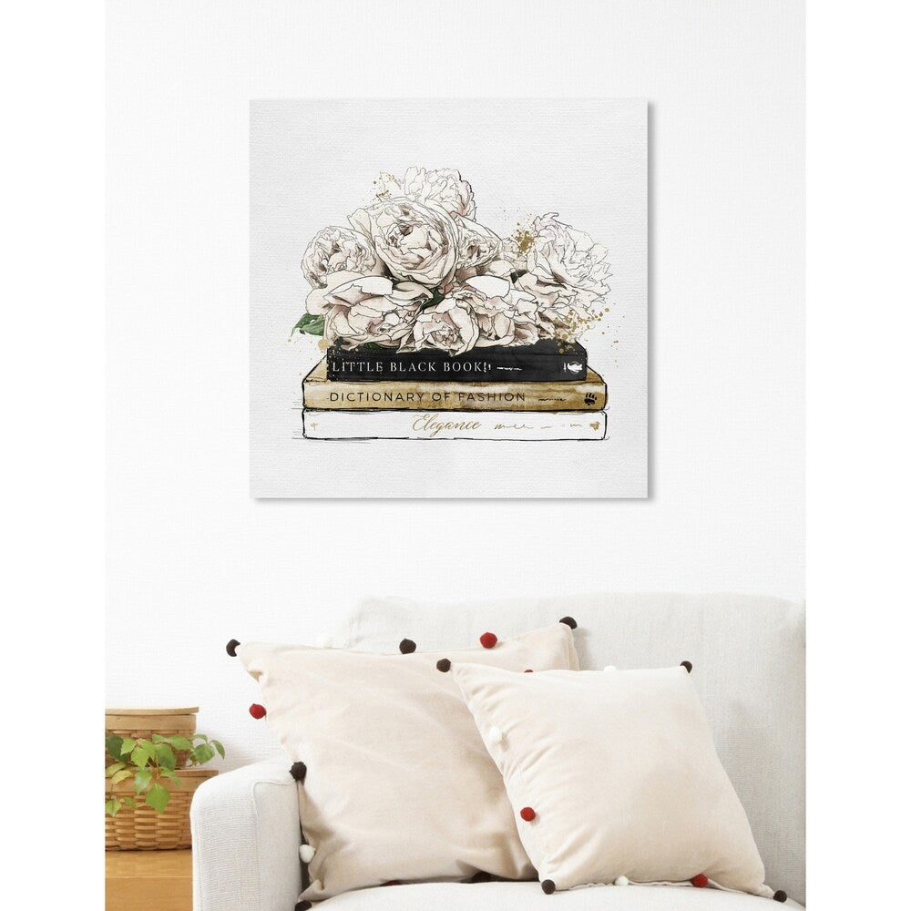 Oliver Gal 'Flowers and Elegant Books Luxe' Fashion and Glam Wall Art Canvas Print - White, Gold