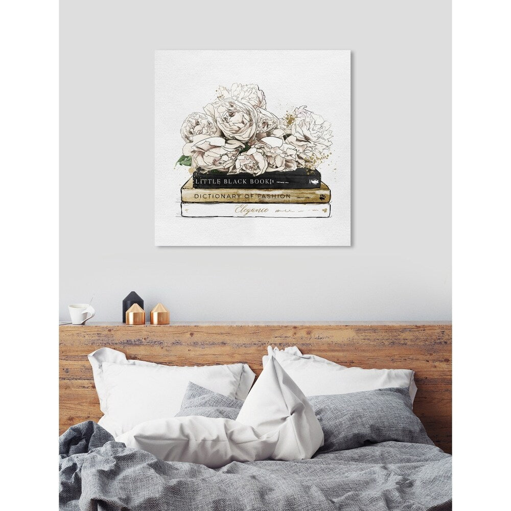 Oliver Gal 'Flowers and Elegant Books Luxe' Fashion and Glam Wall Art Canvas Print - White, Gold