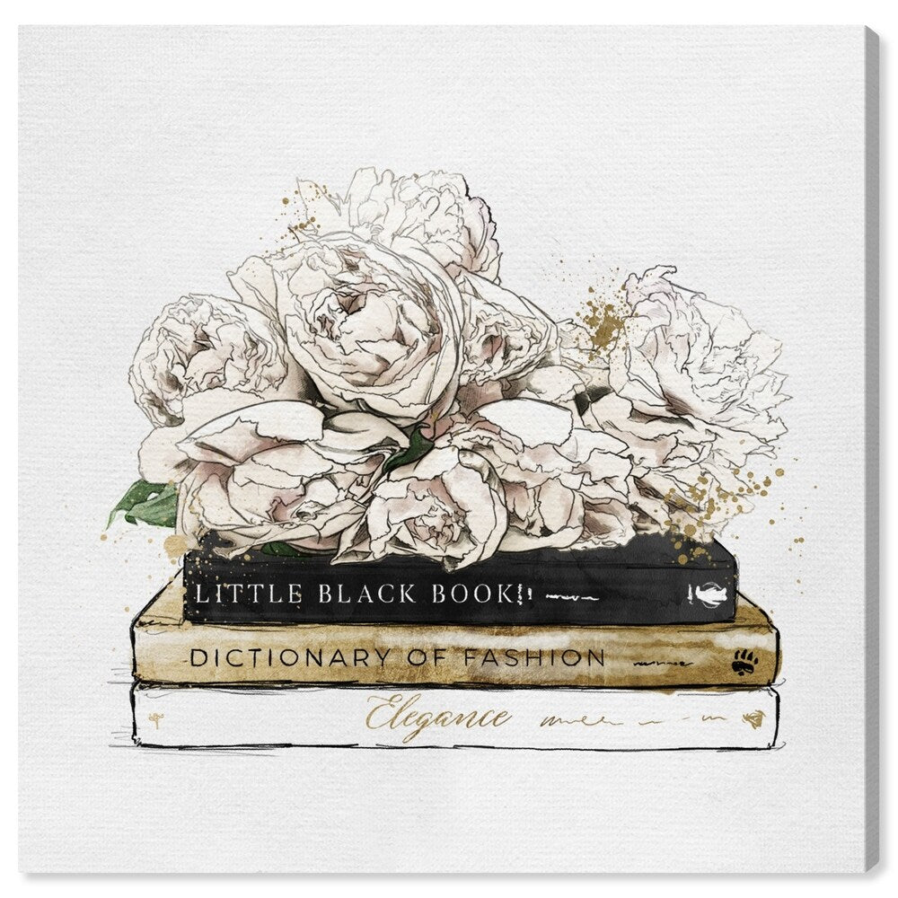 Oliver Gal 'Flowers and Elegant Books Luxe' Fashion and Glam Wall Art Canvas Print - White, Gold