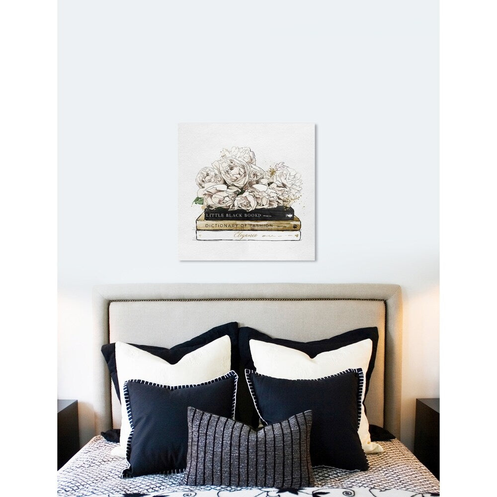 Oliver Gal 'Flowers and Elegant Books Luxe' Fashion and Glam Wall Art Canvas Print - White, Gold