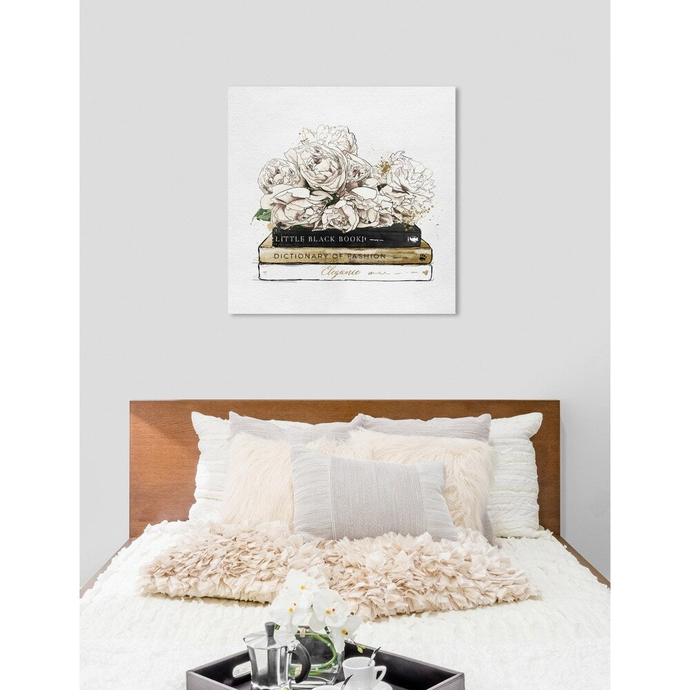 Oliver Gal 'Flowers and Elegant Books Luxe' Fashion and Glam Wall Art Canvas Print - White, Gold