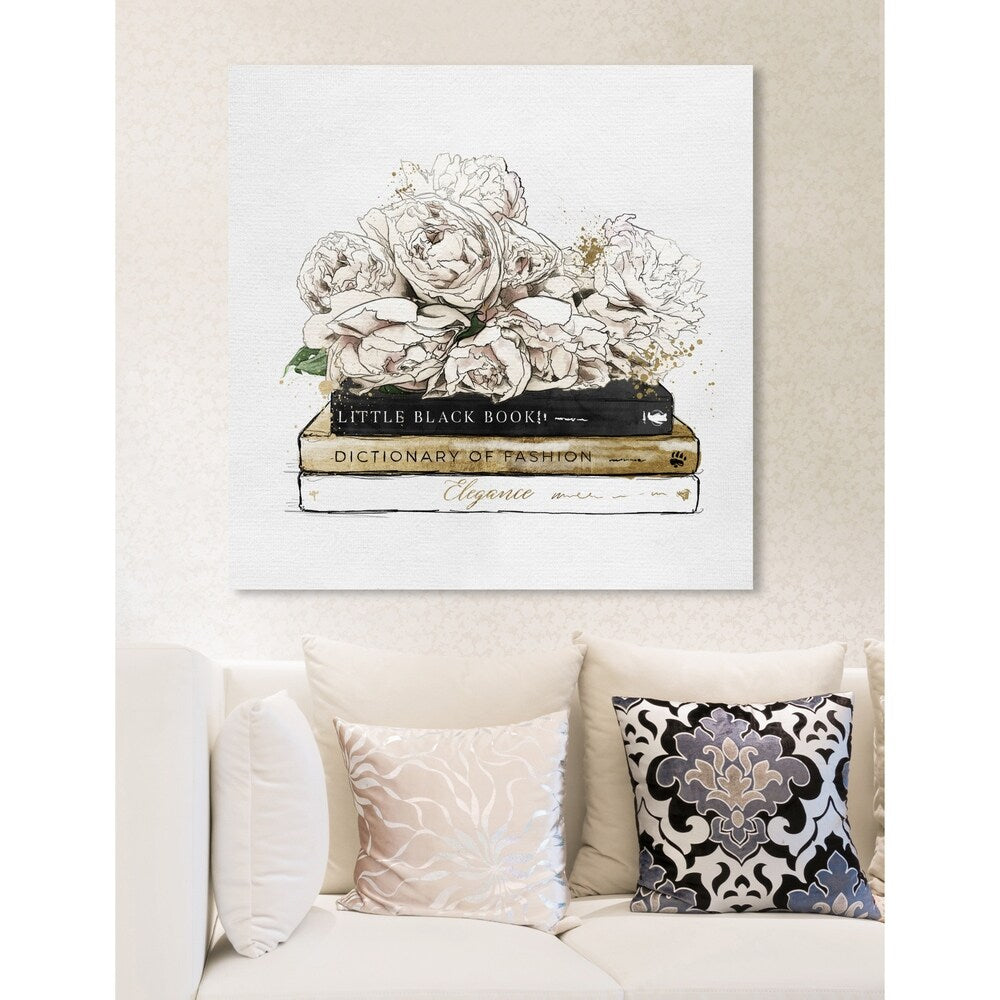 Oliver Gal 'Flowers and Elegant Books Luxe' Fashion and Glam Wall Art Canvas Print - White, Gold