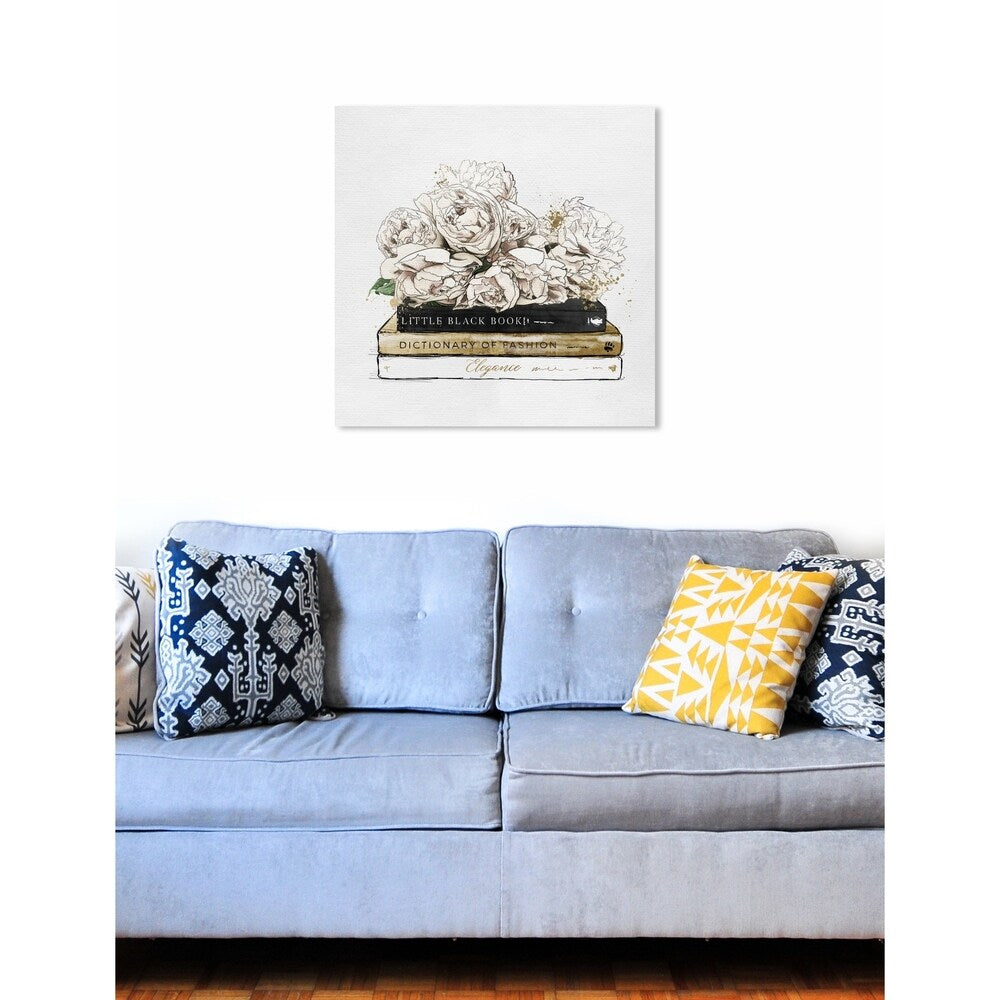Oliver Gal 'Flowers and Elegant Books Luxe' Fashion and Glam Wall Art Canvas Print - White, Gold