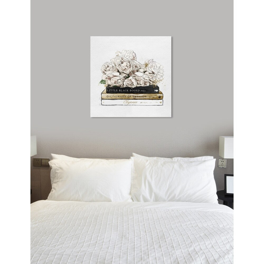 Oliver Gal 'Flowers and Elegant Books Luxe' Fashion and Glam Wall Art Canvas Print - White, Gold