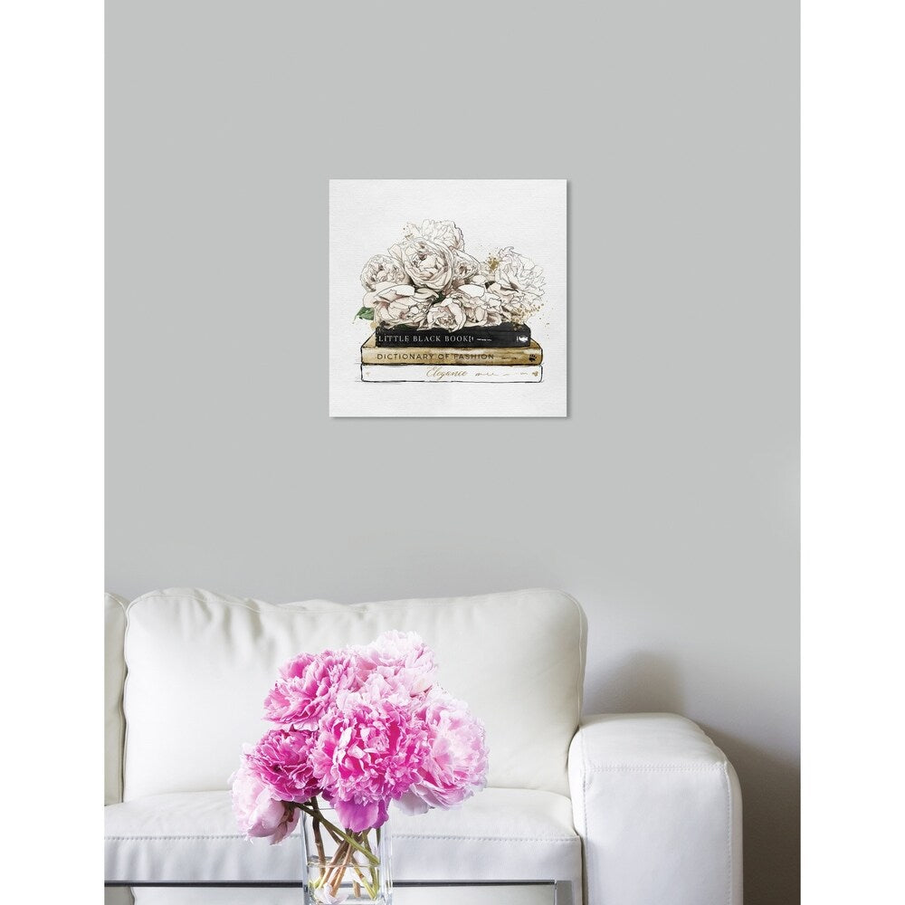 Oliver Gal 'Flowers and Elegant Books Luxe' Fashion and Glam Wall Art Canvas Print - White, Gold