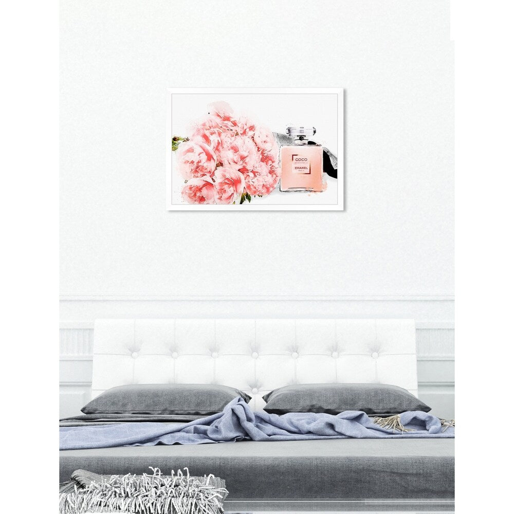 Oliver Gal 'Flowers and Perfume Glam' Floral Pink Contemporary Framed Wall Art Print