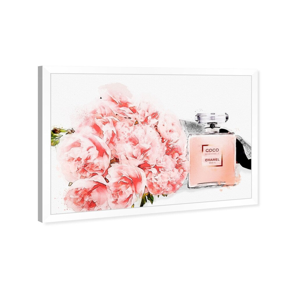 Oliver Gal 'Flowers and Perfume Glam' Floral Pink Contemporary Framed Wall Art Print