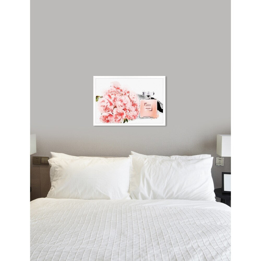 Oliver Gal 'Flowers and Perfume Glam' Floral Pink Contemporary Framed Wall Art Print
