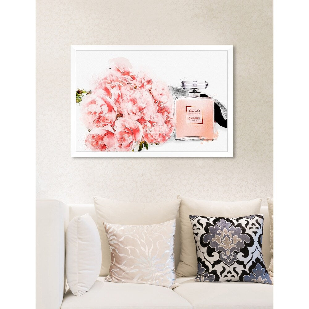 Oliver Gal 'Flowers and Perfume Glam' Floral Pink Contemporary Framed Wall Art Print