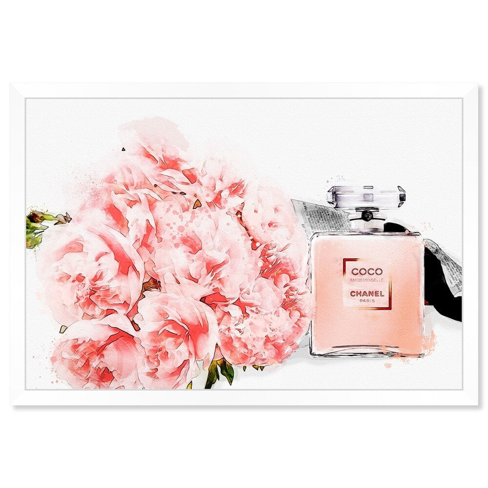 Oliver Gal 'Flowers and Perfume Glam' Floral Pink Contemporary Framed Wall Art Print