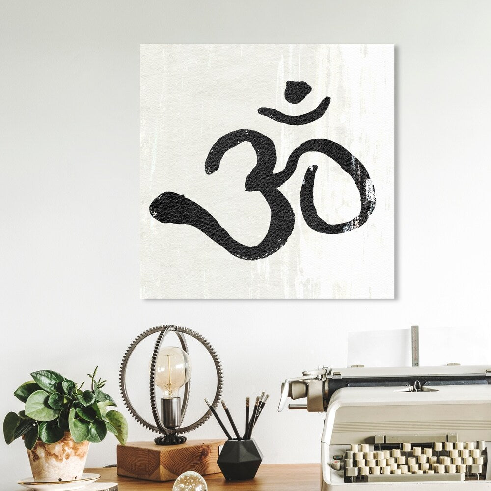Oliver Gal 'Leather Om' Symbols and Objects Wall Art Canvas Print - Black, White