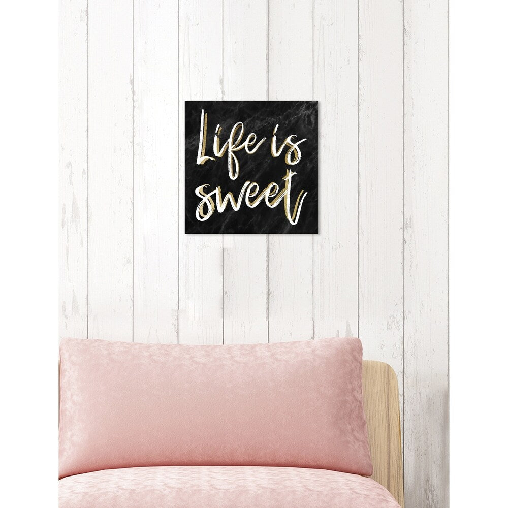 Oliver Gal 'Life is Sweet Black Marble' Typography and Quotes Wall Art Canvas Print - Black, White