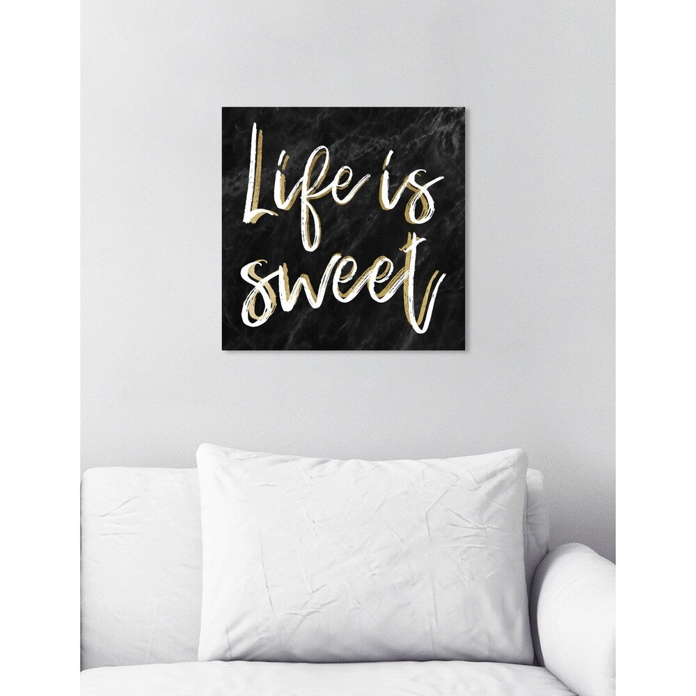 Oliver Gal 'Life is Sweet Black Marble' Typography and Quotes Wall Art Canvas Print - Black, White