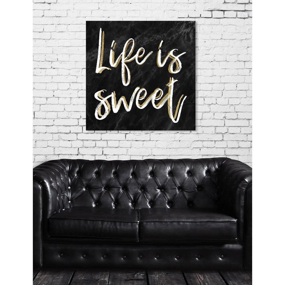 Oliver Gal 'Life is Sweet Black Marble' Typography and Quotes Wall Art Canvas Print - Black, White