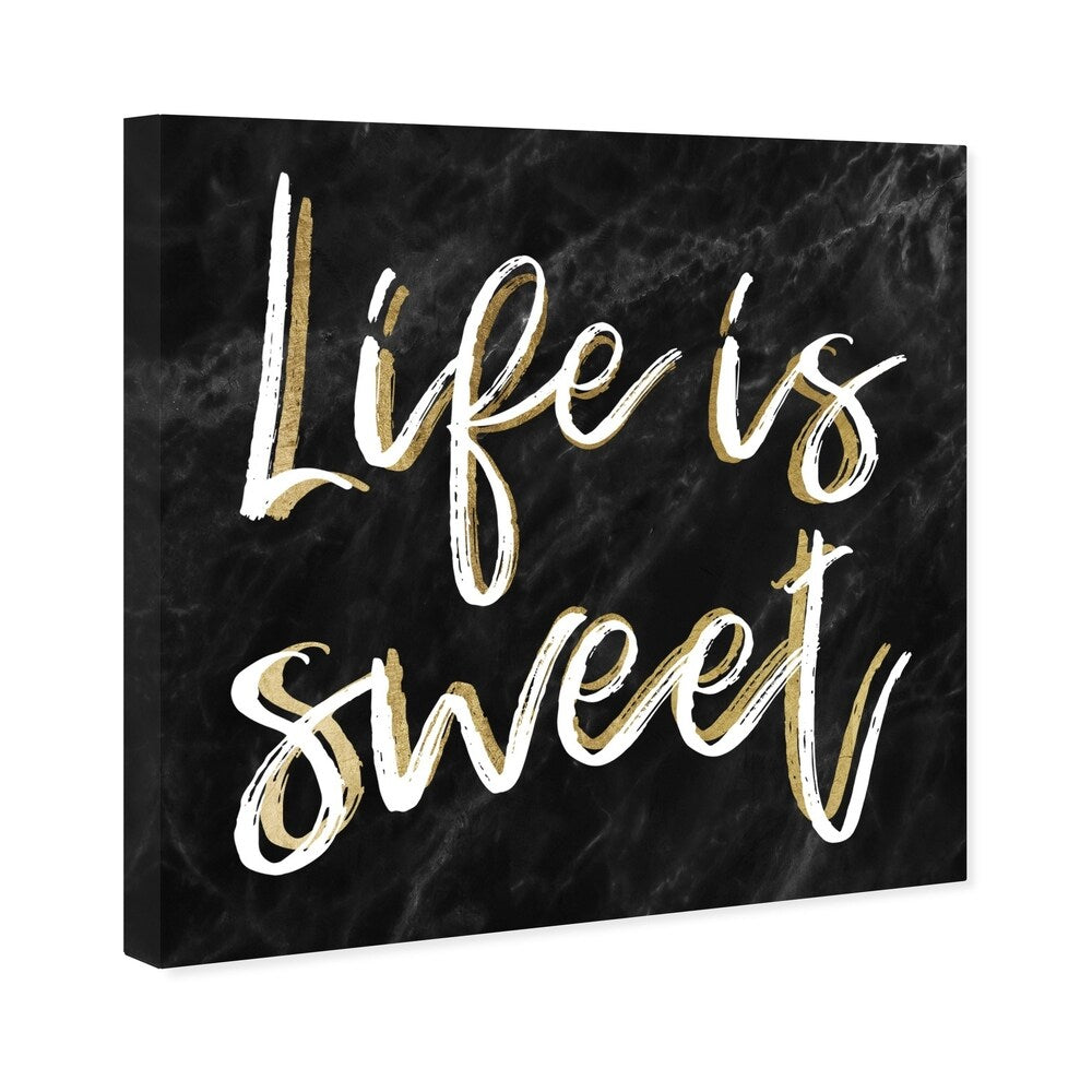 Oliver Gal 'Life is Sweet Black Marble' Typography and Quotes Wall Art Canvas Print - Black, White