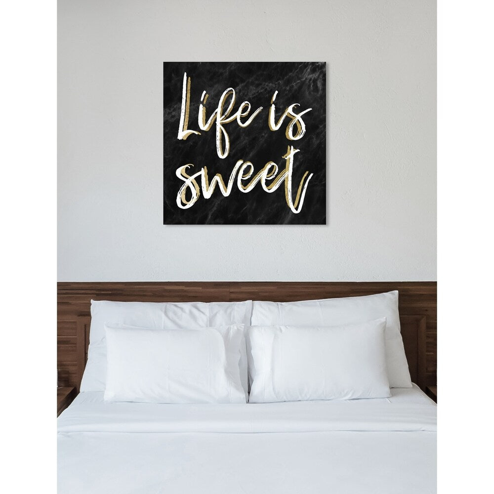 Oliver Gal 'Life is Sweet Black Marble' Typography and Quotes Wall Art Canvas Print - Black, White