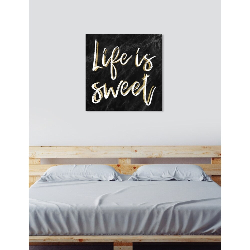 Oliver Gal 'Life is Sweet Black Marble' Typography and Quotes Wall Art Canvas Print - Black, White