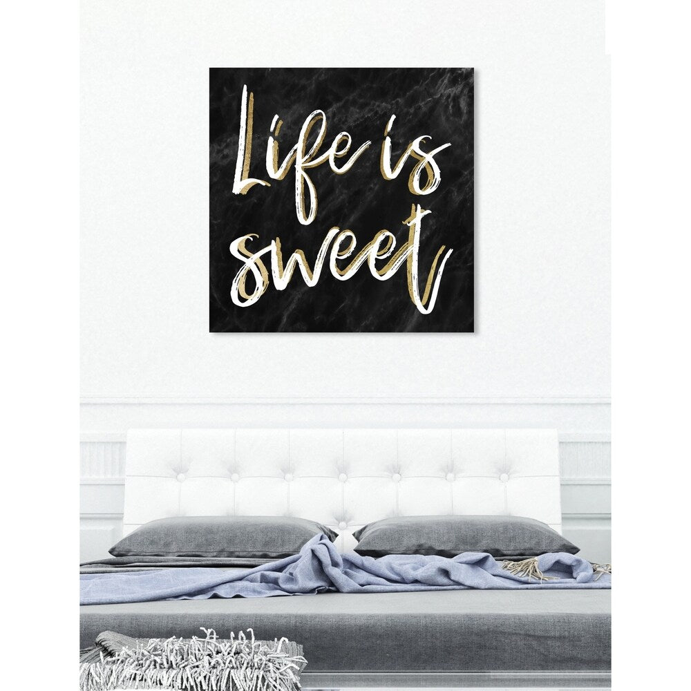 Oliver Gal 'Life is Sweet Black Marble' Typography and Quotes Wall Art Canvas Print - Black, White