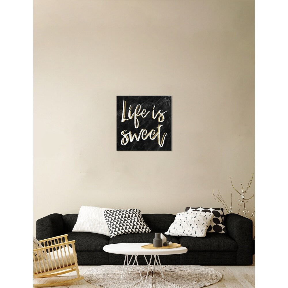 Oliver Gal 'Life is Sweet Black Marble' Typography and Quotes Wall Art Canvas Print - Black, White