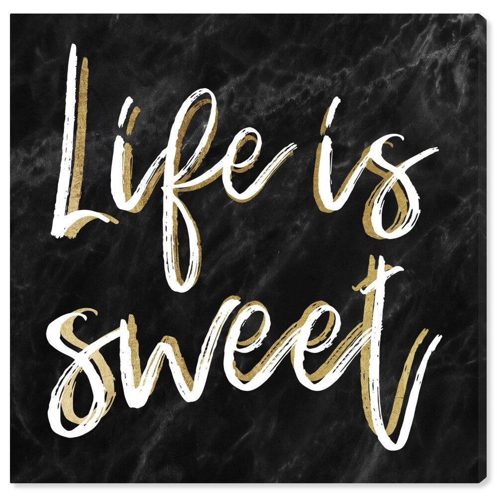 Oliver Gal 'Life is Sweet Black Marble' Typography and Quotes Wall Art Canvas Print - Black, White