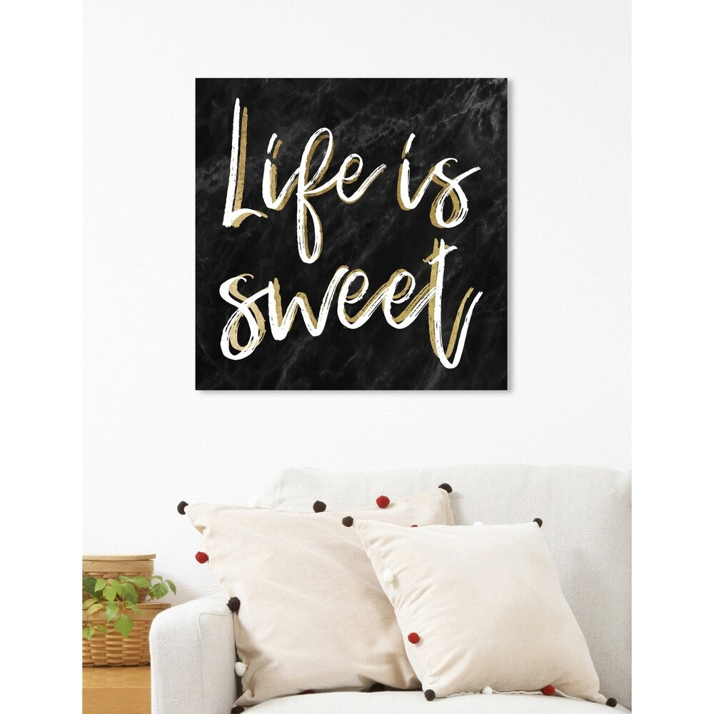 Oliver Gal 'Life is Sweet Black Marble' Typography and Quotes Wall Art Canvas Print - Black, White